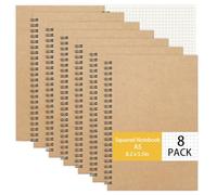 Yoosso 8 Packs A5 Squared Notebook, Grid Notebooks Kraft Cover Graph Paper 8.2 x 5.5in Graph Grid Notebook Wirebound Journal for Writing Drawing, and Organising(100 Pages/50 Sheets)