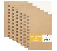 Yoosso 8 Packs Plain Notebook A5, Unlined Note Book Kraft Cover Wirebound Notebooks 8.2 x 5.5in Blank Page Notebook for Writing, Drawing, and Sketching(100 Pages/50 Sheets)