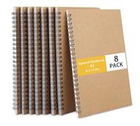 Yoosso 8 Packs Spiral Notebook A5, Bulk Note Book Kraft Cover Wirebound Notebooks, 8.2 x 5.5in Squared Notebook for School, Study, Office Use(100 Pages/50 Sheets)