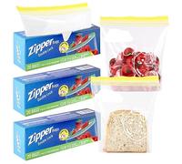 Yoosso Reusable Sandwich & Freezer Bags 1L, Medium, 60 Pack | Double Zip Seal, Leak-Resistant, Transparent With Write-On Area, Expandable Base, For Food, Snacks and Travel Items