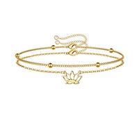 Yoosteel Dainty Layered Bracelets for Women, 14K Gold Filled Layering Oval Chain Bracelet Handmade Turquoise Evil Eye Pearl Bar Circle Lotus Gold Layered Chain Bracelets for Women Boho Jewelry Gifts,