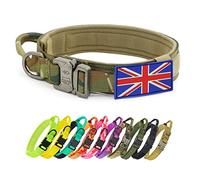 YoothBro K9 Military Dog Collar with UK Flag - Tactical Nylon Design with 2 Patches, Heavy Duty Metal Buckle for Medium Large Dogs, Camo, L