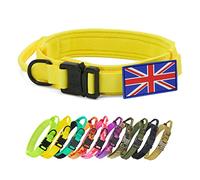 YoothBro Tactical Dog Collar with UK Flag Patch, K9 Military Nylon Collar with Heavy Duty Metal Buckle for Medium Large Dogs Yellow, L