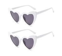 YooThink Heart Shaped Sunglasses for Women,Vintage Cat Eye Mod Style Retro Kurt Cobain Glasses, White * 2, S