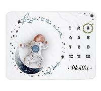Yoothy Moon Baby Monthly Milestone Blanket Boy, Newborns Month Blanket Gift for Baby Shower, Soft Plush Photo Prop Blanket for Boy&Girl, Wreath &12 Stickers Included, Large 51''x40''