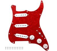 Yootones 11-Hole 3-Ply SSS Prewired Loaded Pickguard w/Single Coil Pickups Compatible with USA/Mexico Stratocaster Squier Electric Guitar (Red Pearl)