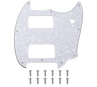 Yootones 1Pcs HH 9 Holes Round Corner Guitar Pickguard 2 Humbuckers Compatible with Squier Bullet Series Mustang Electric Guitar (4Ply White Pearl)