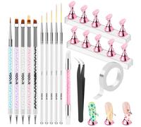 YOOVR Nail Art Tools Set, Nail Stand for Press on Holder for Painting Nails, Nail Art Brushes and Dotting Tools, Nail Design Tools Supplies, Gel Polish and Builder Brush, French Tip Brush, Liner Brush