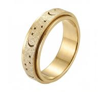 Yoowish Fidget Spinner Ring for Women Men, Shiny Stainless Steel Star Moon Anxiety Ring, Rotatable Stress Relief Band Rings for Promise Valentine's Day Birthday Mom Gift (Gold, Size N)