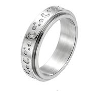 Yoowish Silver Rings Fidget Spinner Ring for Women, Stainless Steel Anxiety Ring, Star Moon Rotatable Stress Relief Finger Ring, Hypoallergenic Minimalist Promise Ring for Gift (Silver, Size P)
