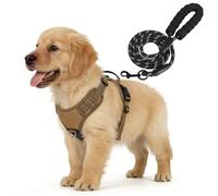YooxArmor Dog Harness and Leash Set with Built-in Hidden AirTag Holder for Small Dog,No Pull Adjustable Pet Harness with Easy Control Handle for Training or Walking,Reflective No-Choke,S(Khaki)