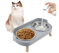YooxArmor Elevated Cat Bowl,Raised Cat Food and Water Bowl Set for Indoor Cats,Splash Proof with 2 Stainless Steel Pet Food Bowls(400ml) for Cats and Puppies,Dishwasher Safe