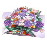 YooxArmor Purple Rose & Flower Bouquet 3D Pop Up Birthday Card for Women with Envelope,Handmade Floral Greeting Card for Mother’s Day,Birthday,Anniversary,Thank You Gift for Her Mum Wife Girlfriend