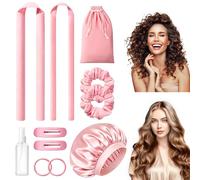 Yooyan 11 Piece Curls Without Heat, 2 Sizes Heatless Curls Set with Non-Slip Hair, Sleeping Cap, Scrunchies & Hair Clips, Wave Formers Hair Band for Long and Medium Length Hair (Pink)