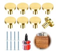 Yooyan 8 piezas de oro de bronce botones redondos agujero único agarre de acero inoxidable con tornillos para armario armario con tornillo