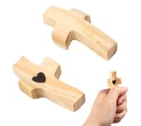 Yooyan Pack of 2 Wooden Crosses, Worry Stone Wood, Portable Prayer Cross Gift, Cross My Heart, Hand Carved Wooden Love Cross with Hearts for Prayers, Christening Communion