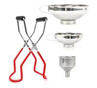 Yooyan Stainless Steel Funnel Set 4-Piece with Disposable Glasses Lifter & Funnel - 3 Sizes Kitchen Funnel Set for Jam, Making, Oil, Spices - Dishwasher Resistant