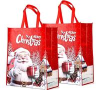 YOOYEH 2 Pack 50x40cm Christmas Tote Bag, Extra Large Reusable Grocery Bag with Handle, Present Bag, Xmas Party Favor Bags Shopping Bag for Holiday Xmas Event Party (red)
