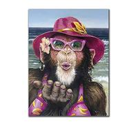 Yooyu Canvas Prints Funny Monkey Dressed Girl Cute Animal Posters and Prints Wall Art Picture for Living Room Wall Decoration 40x60cm Frameless