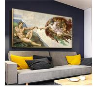 Yooyu Creation of Adam Canvas Art Wall Painting Classical European Wall Art Canvas Prints Sistine Chapel Picture For Home Decor 80x175cm(32x69in) Golden frame