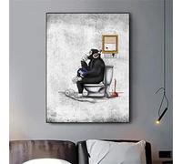 Yooyu Gorilla with Headphones on Toilet Posters And Prints Animal Wall Art Vintage Canvas Painting Pictures for Funny Home Decor 30x50cm(12x20in) with frame
