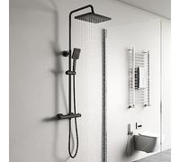 YOOZENA Shower Mixer Set,Shower System,26x19 cm rain Shower,Thermostatic Shower Mixer bar,Adjustable- Height Shower Set for Bathroom,Black