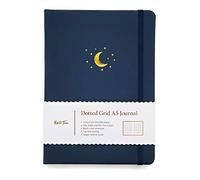 Yop & Tom Moon & Stars Dotted Notebook - With Extra Thick 160 GSM Paper and Grid Guide - Bullet Grid Journal - Midnight Blue