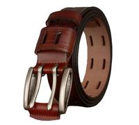 YOPADO Full Grain Leather Double Prong Belt Stitched, Two Prong Buckle, Work or Casual Heavy Duty Grommet Holes Belt for Men Women Unisex(110cm/waist:37", Brown)