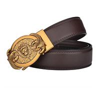 YOPADO Ratchet Belts with Automatic Click Buckle Engraved Gold Lion Head and Paws, Micro Adjustable Slide Belt Fit Everywhere(115cm/waist:39", Brown)