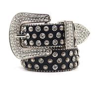 YOPADO Women Rhinestone Belt, Men Western Cowboy Cowgirl Sequin Diamond Bling Studded Belt Wide Buckle Leather Belt for Jeans Pants Dress(105cm/waist:35", Black~D)