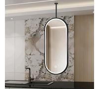 Yopappol Bathroom Vanity Makeup Mirrors with LED Light Oval Ceiling Mirror Wall-Mounted Hanging Mirror for Home Decor, Practical Metal Frame Mirrors(40cmx70cm)