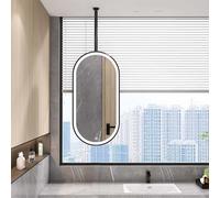 Yopappol Black Ceiling Mounted Mirror with Metal Hanging Rod, LED Bathroom Vanity Makeup Mirrors for Wall Decor, Washroom Shaving Oval Mirrors(40cmx70cm)