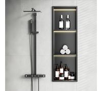 Yopappol Black Stainless Steel Shower Recess - Recessed Wall Organizer Shelf with Partition - No Drilling Adhesive Storage Niche Cubby for Bathroom & Laundry Room(120cmx28cmx12.5cm)