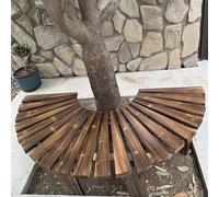 Yopappol Brown Country Wooden Bench, Half Round Tree Bench Wrap Around Outdoor Seating, Decorative Outdoor Patio Furniture Functional Leisure Benches(Round)