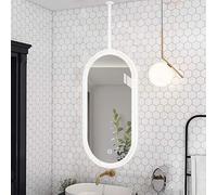 Yopappol Ceiling Hanging Oval Mirror with Lights, White Metal Frame Bathroom Vanity Mirror for Hotel or Home, Hanging Living Room Entry Decorative Wall Mirrors(50cmx70cm)