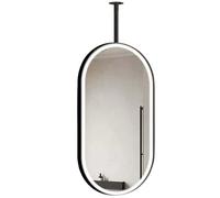 Yopappol Ceiling Hanging Rod Mirrors Bathroom Mirror with Lights, Black Metal Framed Oval Vanity Mirror for Wall, Home Decoration(40cmx70cm)