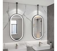 Yopappol Ceiling Mirror with LED Lights, Oval Bathroom Illuminated Hanging Rod Mirrors, Wall Mounted Shaving Makeup Mirror Touch Button for Home or Hotel(50cmx70cm)