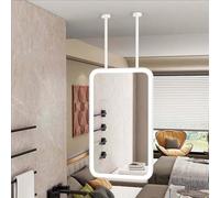 Yopappol Ceiling Mounted Hanging Mirror with LED Lights, White Rectangle Mirrors for Wall Decorative Large Mirrors for Vanity, Home or Hotel Bathroom(50cmx60cm)