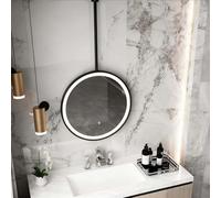 Yopappol Ceiling Mounted Mirror with 3 Colors Dimmable Strip Light, Bathroom Wall Mounted Vanity Makeup Mirrors, Smart Decorative Mirror with Touch Button(Black,Diameter-40CM/15.7INCH)