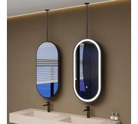 Yopappol Ceiling Mounted Mirror with Ceiling Hanging Rod, Large LED Lighted Makeup Mirrors, HD Oval Wall Mirror For Bathroom/Washroom/Bedroom/Living Room(40cmx60cm)