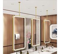 Yopappol Golden Metal Frame Mirror LED Bathroom Vanity Mirror with Ceiling-mounted Pole, Wall Decorative Hanging Mirror for Home or Hotel(50cmx70cm)