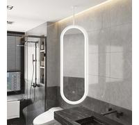 Yopappol Large Oval Bathroom Mirror Ceiling Hanging Rod Mirror with Lights, Modern Decorative Wall Mirrors for Vanity Shaving Makeup, Customizable(50cmx60cm)