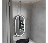Yopappol LED Bathroom Mirror For Over Sink, Oval Vanity Mirror Ceiling Hanging Mirror with Metal Hanging Rod For Shower Shaving, Practical Decorative Simple Mirror(50cmx70cm)