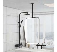 Yopappol LED Bathroom Mirror with Lights, Metal Frame Decorative Hanging Makeup Mirror, Modern Rectangular Suspended Mirrors with Ceiling-mounted Boom(40cmx70cm)
