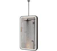 Yopappol LED Bathroom Shower Shaving Mirror Wall Mounted with Metal Hanging Rods and Lights, Ceiling-Mounted Mirror Modern Decorative(40cmx70cm)