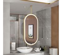 Yopappol Modern Hanging Rod Mirror, Wall-Mounted Oval Bathroom Mirror with LED-Lights, Metal Frame Lighted Vanity Mirrors for Home or Hotel(40cmx70cm)