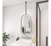 Yopappol Oval Ceiling Hanging Mirror LED Light Bathroom Mirror with Touch Button, Suspended Bar Decorative Mirrors, Wall Mounted Vanity Mirror - Boom can be customized(40cmx60cm)