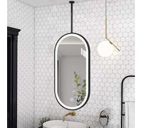 Yopappol Oval Ceiling Hanging Mirror with Metal Frame, LED Lighted Mirror, Bathroom Vanity Make-up Mirrors for Decorative Home Hotel Vertical Mounted Wall Mirrors(50cmx70cm)