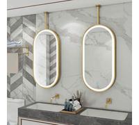 Yopappol Oval HD Wall Mirror with LED Lights, Ceiling Hanging Bathroom Glass Mirror Makeup Shaving Mirrors with Suspended Boom for Home or Hotel(40cmx60cm)
