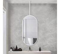 Yopappol Oval Modern Hanging Rod Mirror with Customizable Ceiling-mounted Boom, Home Hotel Floating Bathroom Vanity Makeup Mirrors, Metal Framed Decorative Hanging Mirrors, White (Size : 50cmx70cm)